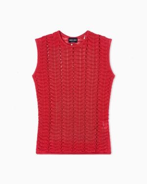 Giorgio Armani Viscose Top With A Ruffle Motif - Red
