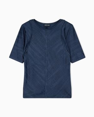 Giorgio Armani Sweater Slim-Fit Jacquard Viscose T-Shirt With Tank Effect - Blue