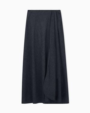 Giorgio Armani Skirt Long Flannel Wool And Cashmere With Side Drape - Blue