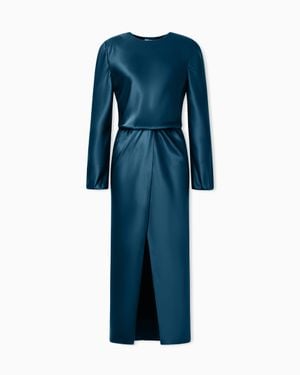 Giorgio Armani Pure Silk Dress With A Central Slit - Blue