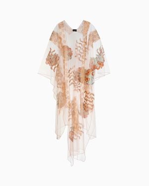 Giorgio Armani Embroidered Tulle Cape - White