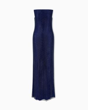 Giorgio Armani Pure Silk And Rhinestone Long Dress - Blue