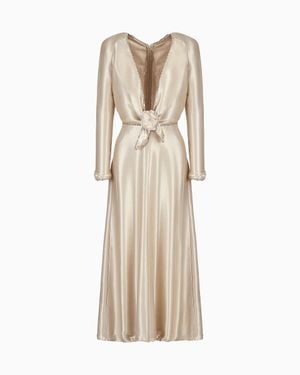 Giorgio Armani Long Dress With Embroideries And Floral Embellishment - Natural