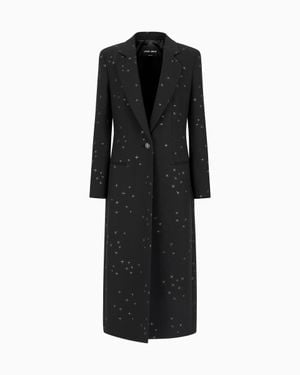 Giorgio Armani Silk Cady Long Coat With Glitter Motif - Black