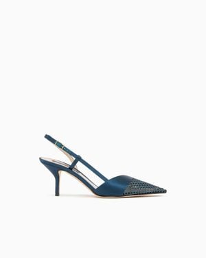 Giorgio Armani Court Shoes With Satin Strap And Mesh With Rhinestones - Blue
