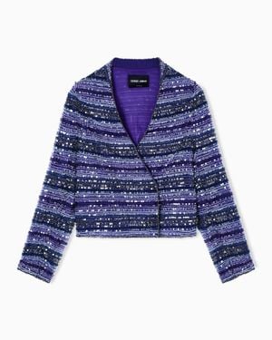 Giorgio Armani Embroidered Shiny Fabric Jacket - Blue