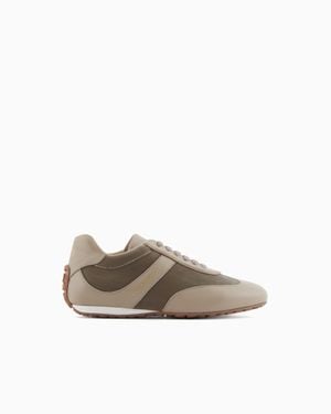 Giorgio Armani Leather Velvet Sneaker With Laces - White