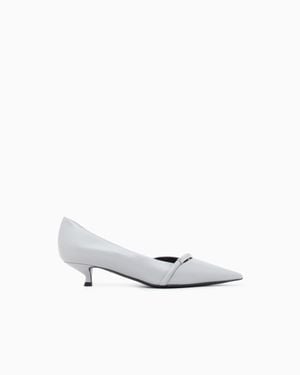 Giorgio Armani Pointed Toe Leather Pumps With Strap And Low Heel - White