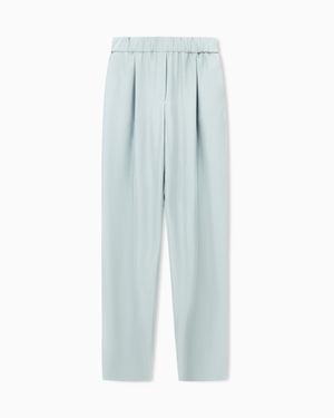 Giorgio Armani Pants Regular Fit Washed Silk With Elasticated Hem - Blue