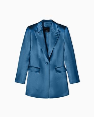 Giorgio Armani Single-Breasted Silk Satin Jacket - Blue