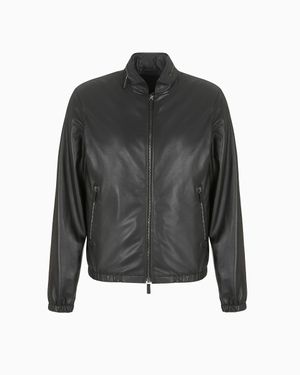 Giorgio Armani Nappa Leather Blouson With Zip - Gray