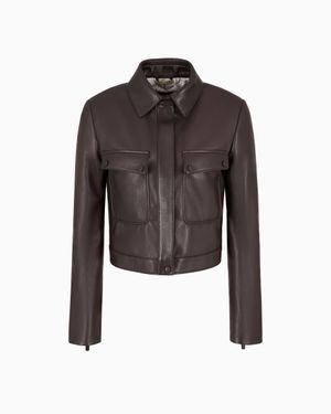 Giorgio Armani Nappa Jacket With Shirt Collar And Flap Pockets - Brown