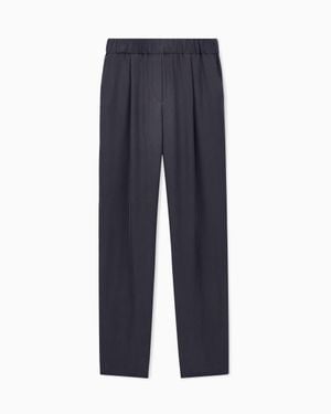 Giorgio Armani Pants Regular Fit Washed Silk With Elasticated Hem - Blue