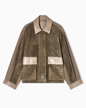 Giorgio Armani Lambskin Suede And Linen Oversized Blouson - Brown