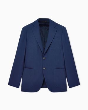 Giorgio Armani Single-Breasted Virgin Wool Seersucker Jacket - Blue