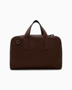 Giorgio Armani Pebbled Leather Duffel Bag - Brown