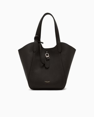 Giorgio Armani Medium Pebbled Leather Handbag - Black