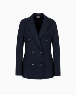 Giorgio Armani Pure Cashmere Jersey Double-Breasted Jacket - Blue