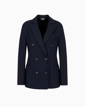 Giorgio Armani Pure Cashmere Jersey Double-Breasted Jacket - Blue