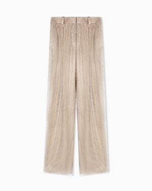 Giorgio Armani Pants With Silk Pleats With Rhinestone Embroidery - Natural