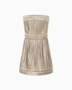 Giorgio Armani Short Pleated Satin Dress - Natural