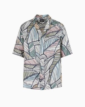 Giorgio Armani Printed Silk Short-Sleeved Shirt - Gray