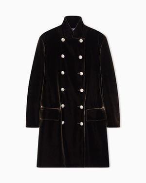 Giorgio Armani Double-Breasted Velvet Coat - Black