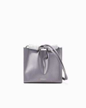 Giorgio Armani Satin Shoulder Bag With Rhinestone Detail - Gray