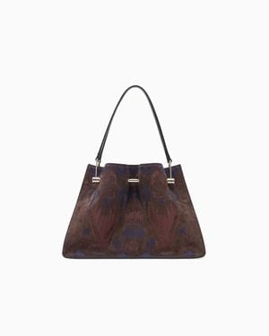 Giorgio Armani Small Embroidered Suede Shopper Bag - Brown