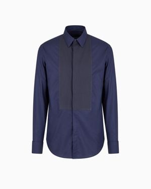 Giorgio Armani Pleated Cotton Tuxedo Shirt - Blue