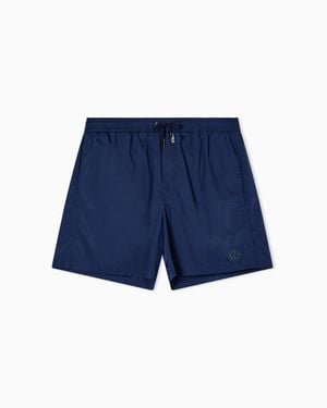 Giorgio Armani Elastic Waist Swim Trunks - Blue