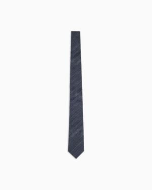 Giorgio Armani Silk Tie With Jacquard Chevron Motif - White