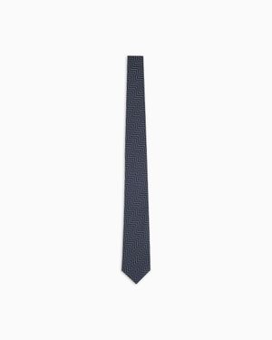 Giorgio Armani Silk Tie With Jacquard Chevron Motif - White