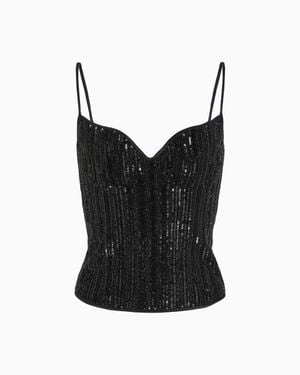 Giorgio Armani Bustier Top With Pinstripe Embroidery - Black