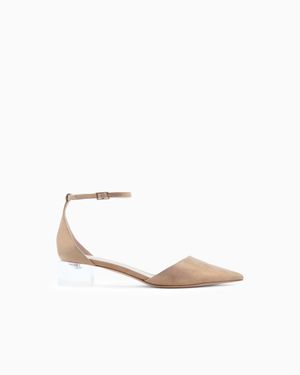 Giorgio Armani Laminated Suede D'Orsay Court Shoes - White