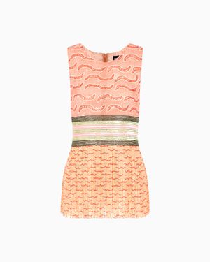 Giorgio Armani Fringed Embroidered Tulle Top - Pink