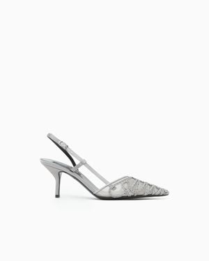 Giorgio Armani Decollete Shoe Leather And Mesh With Satin And Rhinestones - White