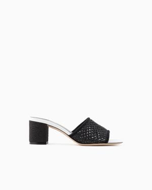 Giorgio Armani Perforated Fabric Heeled Sandals - White