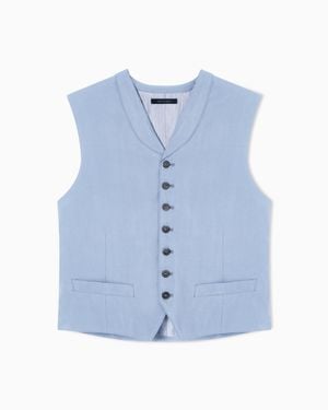 Giorgio Armani Washed Silk Single-Breasted Waistcoat - Blue