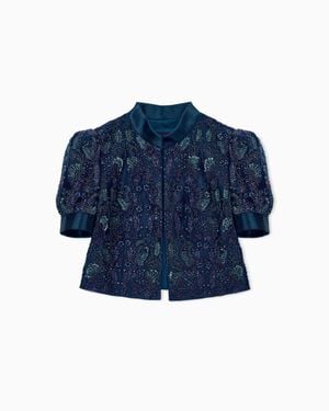 Giorgio Armani Silk And Linen Jacket With Embroideries - Blue