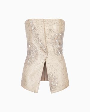 Giorgio Armani Embroidered Long Bustier Top - Natural