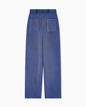 Giorgio Armani Ribbed Viscose-Blend Pants - Blue