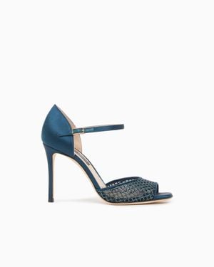 Giorgio Armani Satin And Rhinestone Heeled Sandals - Blue