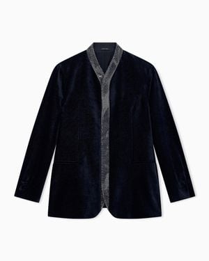 Giorgio Armani Blazer Giorgio's Regular Fit Dotted Silk Blend Velvet - Blue