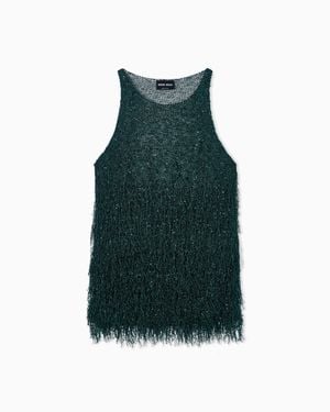 Giorgio Armani Lurex Jersey Top With Fringes - Green