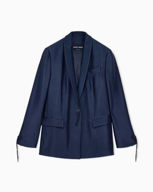 Giorgio Armani Blazer Regular Fit Waffle Viscose And Wool - Blue
