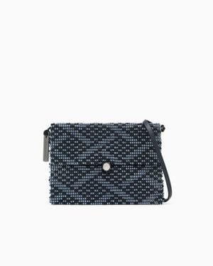 Giorgio Armani Beaded Cross Body Bag With Leather Details - Blue