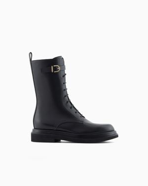 Giorgio Armani Smooth Leather Combat Boots - Black