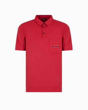 Giorgio Armani Short-Sleeved Cotton And Silk Polo Shirt - Red