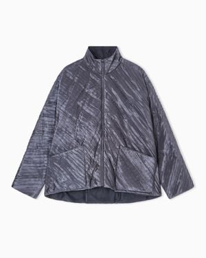 Giorgio Armani Diagonal Pleated Silk Pea Coat - Blue